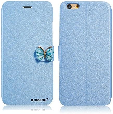 iPhone 7 Plus Case,[Butterfly Buckle Case] Silk Clamshell Grain Pu for iPhone 7 Plus,Natural Silk Pattern Stand Case Cover (with 1 Card Slots)-Blue
