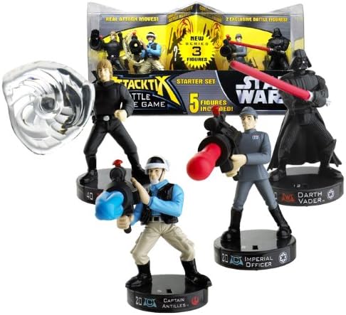 Hasbro Year 2005 ATTACKTIX Battle Figure Game Star Wars Series Starter Set with Luke Skywalker, Captain Antilles, Imperial Officer, Darth Vader and Bonus Mystery Figure