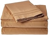 Clara Clark Premier 1800 Collection 3pc Bed Sheet Set- Twin (Single) Size, Camel Gold, (75"x39" Fits