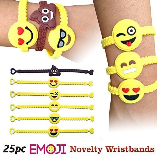Emoji Novelty Toy Rubber Wristband Bracelets for Children - 25 Mixed Design Pack by Emoji Designs