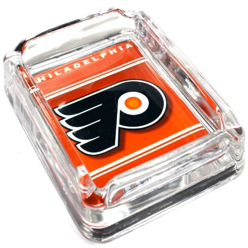 See Philadelphia Flyers Glass Ashtray - Dimensions 3 Inch x 4 Inch - Simulated Black Velvet Botton