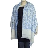 Wraps Stoles Wool with White Thread Embroidery India 80 x 27 inches (esrf051)