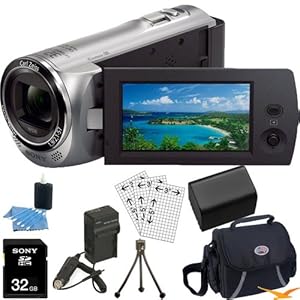 Sony HDR-CX220/S HDRCX220S CX220 HDR-CX220 S High Definition Handycam Camcorder with 2.7-Inch LCD (Silver)Ultimate Bundle with 32GB SD Card, High Capacity Spare Battery, Rapid AC/DC Charger, Deluxe Carrying Case, Table Tripod, LCD Screen Protectors + More