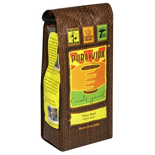 Pura Vida Whole Bean Coffee, House Blend, 12-Ounce Bags (Pack of 3)