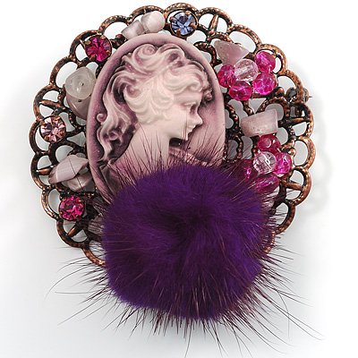 Cameo Purple Feather Brooch