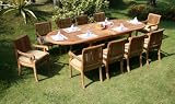 Grade-A Teak Wood luxurious 11 pc Dining Set : Large 117 Double Extension Oval Table, 10 Arm / Captain Chairs [Model:gvj]**Click to see all sizes..