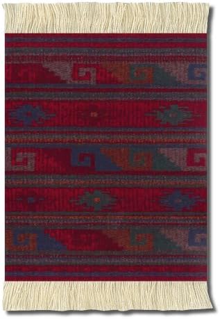 Lextra Deep Red Zapotec-Inspired CoasterRug, 5.5 x 3.5 Inches, Red and Navy, Set of Four (ZDR-C)