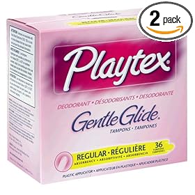 Playtex Gentle Glide Tampons with Comfortable Plastic Applicator, Regular Absorbency, Deodorant, 36-Count Boxes (Pack of 2)