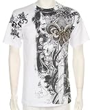 Sword and Rhinestone Fleur De Lis Screen Printed Short Sleeve Crew Neck Cotton Mens Fashion T-Shirt - Clearance Sale !