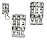 CZ Diamond -set Platinum Plated Wave Clip Earrings