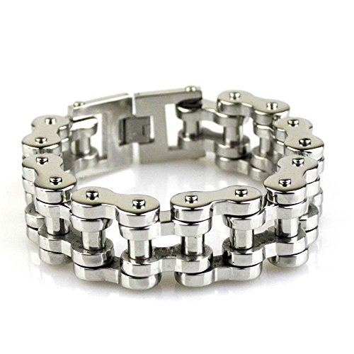 Felix Perry Men's Heavy Biker Motorcycle Chain Link Bracelet Stainless Steel Silver Polished 8.78 Inch