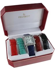 Peugeot 677S Womens Crystal 5 Interchangeable Leather Strap Watch