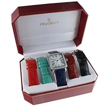 Hot Sale Peugeot 677S Women's Crystal 5 Interchangeable Leather Strap Watch