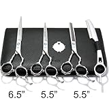 Harutake Professional Bamboo Hair Cutting Scissors Shears Barber Thinning 5.5 6.5 Feather Razor Set + Bamboo Handler+ Hidden Tension Screw with light blue crystal