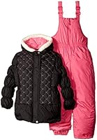 Pink Platinum Little Girls Snowboard Bubble Jacket and Snowpants Snowsuit Set