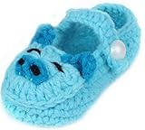 C-Princess 春秋シーズン 赤ちゃんシューズ11cm 新生児 幼児ファーストシューズベビー 毛糸 かぎ針編み可愛い小豚柄デコデザインの子供用歩行靴 軽量タイプ 手編みキッズ靴 (2スカイブルー