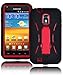 Bastex Heavy Duty Tough Defender Hybrid Hard Red Kickstand Case Cover with Black Silicone Shell for Samsung Galaxy S2, Epic 4G Touch D710