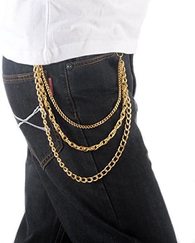 MKPLY Retro Unisex Gothic Jeans Chains New Fashion Golden Trouser Chain for Mens