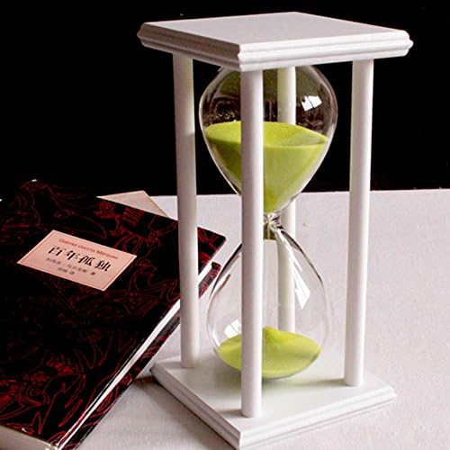 Superclub® Elegant Hand-Blown 60 minutes 1 Hour Sand Timer Hourglass in White Wood-finished Stand for Xmas Birthdays Gift(Green)