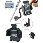 Car Mount + Stylus for your iPhone, PDA, GPS, Blackberry. Includes Universal Flexible Adjustable Windshield/Dashboard Mount + Attachable Vent Clips, Silver Stylus Touch Pen and a DBROTH Microfiber Cleaning Cloth