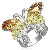 The Stainless Steel Jewellery Shop - Free Size Fashion Crystal Butterfly Cocktail Ring w/ CZ & Gem Stones