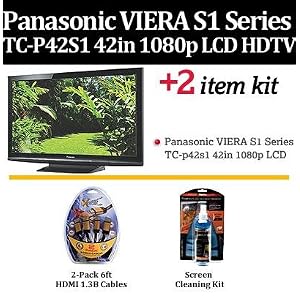 Brand New Panasonic VIERA S1 Series TC-P42S1 42-Inch 1080p Plasma HDTV With Essential Viera Accessory Kit Includes 2 Pack of Hi Speed HDMI Cables + LCD Screen Cleaner + Free Ship