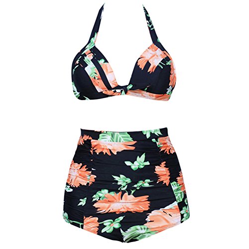 WONDER-BEAUTY Women Push Up Padded Floral High Waisted Bikini Swimsuit