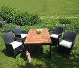 Eigenschaften VIA NOVA  / DESIGN-GRUPPE, Tisch mit Teakplatte+4 Sessel, schwarz, Rattan-Op