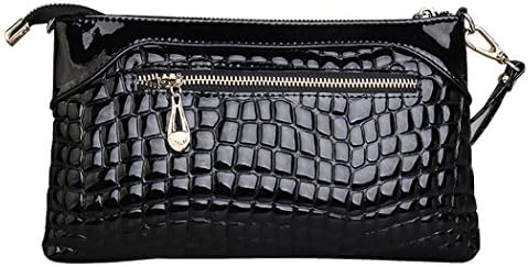 QISHI YUHUA MD Womens Korean Version Of The Retro Spring And Summer Black Genuine Leather Patent Leather Clutch Purse Handbag Dinner