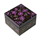 Handmade Black Lacquer Storage/Gift/Jewelry Box Intricately Hand-etched Floral Design (Thailand)