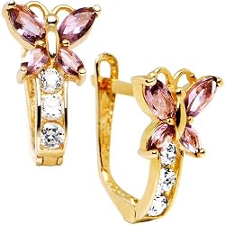 14K Yellow Gold Butterfly June Birthstone Leverback Earrings