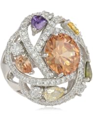 Sterling Silver Multi-Color Rhodium Plated Ring, Size 7