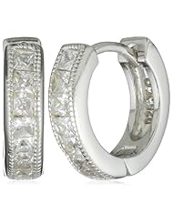 Judith Jack "Square Cut" Sterling Silver and Square Cut Gemstone Huggie Hoop Earrings