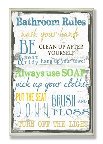 Stupell Industries Bathroom Plaque Bundle with Bathroom Rules, Wash Your Worries, and Rubber Ducky Typography