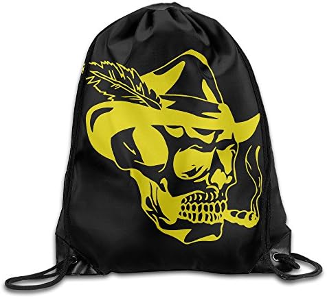 Unisex Gold Somking Skull Ourdoor Polyester Stylish Backpack Drawstring Bag