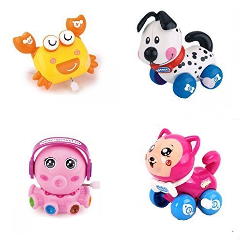 4pcs/Lot Wind Up Toy Wind-Up Animal for Baby, Toddler and Kid (Crab + Dog + Octopus + Cat)