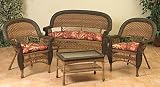 4-Piece Two-Tone Brown Resin Wicker Patio Set - Table - Loveseat and Chairs