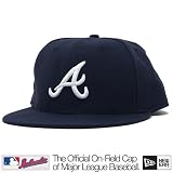 New Era 59Fifty MLB On Field Atlanta Braves Navy Blue White A Logo Road Fitted Cap Hat 7 5/8