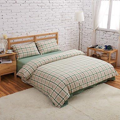naluo Set Of 4 Muji Style 100% Cotton Green Square Lattice Duvet Covers