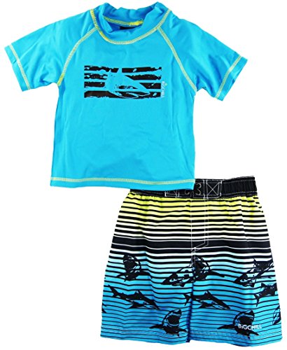 Big Chill Little Boys Shark Two Piece Rash Guard Swim Trunk Set