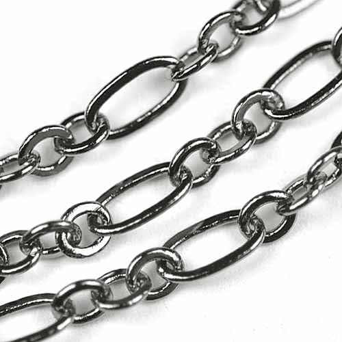 Gunmetal/Hematite Plated Chain #25: Small 2x4.5mm 3-and-1 Cable Chain (per Yard/per 3 feet)