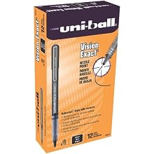 uni-ball Vision Exact Stick Fine Point Roller Ball Pens, 12 Black Ink Pens (60633)