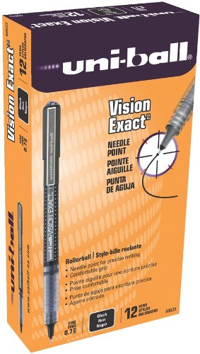 uni-ball Vision Exact Stick Fine Point Roller Ball Pens, 12 Black Ink Pens (60633)