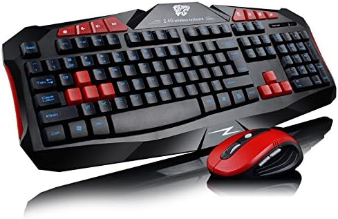 AZZOR Q7 Wireless Gaming Keyboard and Mouse Combo Set with Waterproof Keyboard and Wireless Mouse for Macbook PC Desktop（Red&amp;Black）