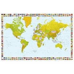 1art1 40557 Weltkarten - Weltkarte, Flaggen Fototapete Poster-Tapete (175 x 115 cm)