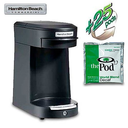 Hamilton Beach HDC200B Commercial 1 Cup Brewer - Black (includes 25 World Blend Decaf Pods)