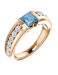 10K Rose Gold 5.00x5.00mm Princess Cut Sky Blue Topaz and Diamond Ring -- LIFETIME WARRANTY