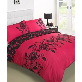 BLACK & PINK SUPER KING SIZE DUVET COVER BED SET