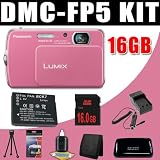 Panasonic Lumix DMC-FP5 14.1 MP Digital Camera with 4x Optical Image Stabilized Zoom (Pink) BCK7 Battery/Charger 16GB DavisMAX Bundle