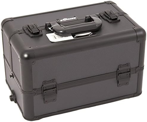 Craft Accents 3-Tiers Extendable Tray Professional Aluminum Cosmetic Makeup Case, All Black Dot Pattern, 128 Ounce